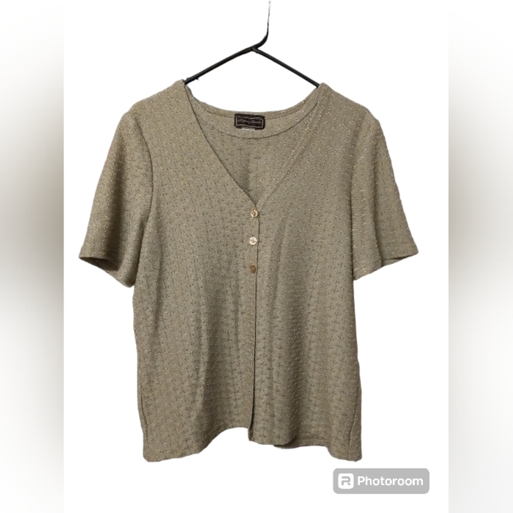 Intriguing Threads 2XL Vintage blouse sage green faux double blouse